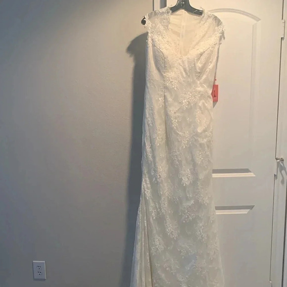YISHAER Ivory Lace Wedding Dress Cap Sleeve Long V-Neck Size 10 New - Picture 1 of 13
